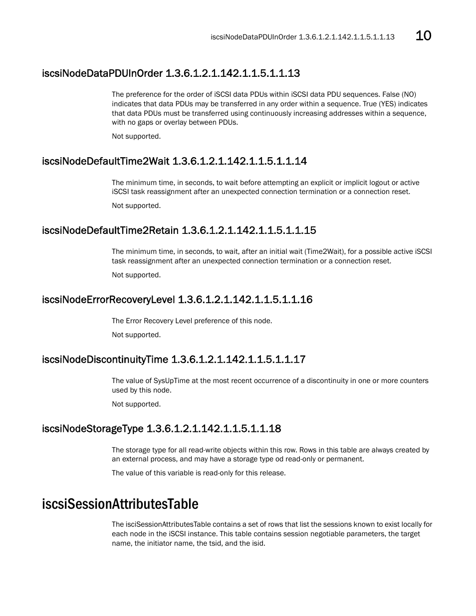 Iscsisessionattributestable, Iscsinodestoragetype 1.3.6.1.2.1.142.1.1.5.1.1.18 | Dell POWEREDGE M1000E User Manual | Page 315 / 382