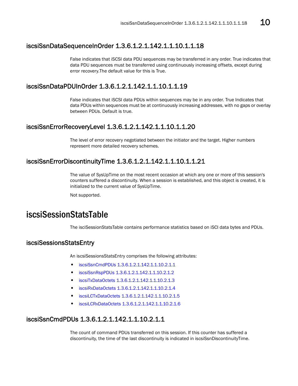 Iscsisessionstatstable, Iscsisessionsstatsentry, Iscsissncmdpdus 1.3.6.1.2.1.142.1.1.10.2.1.1 | Dell POWEREDGE M1000E User Manual | Page 319 / 382