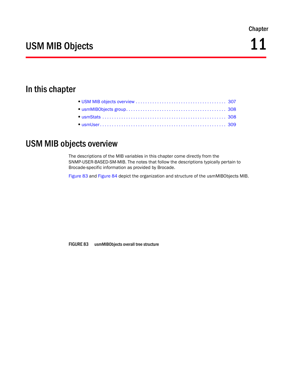 Usm mib objects, In this chapter, Usm mib objects overview | Chapter 11, Chapter 11, “usm mib objects, Chapter | Dell POWEREDGE M1000E User Manual | Page 325 / 382