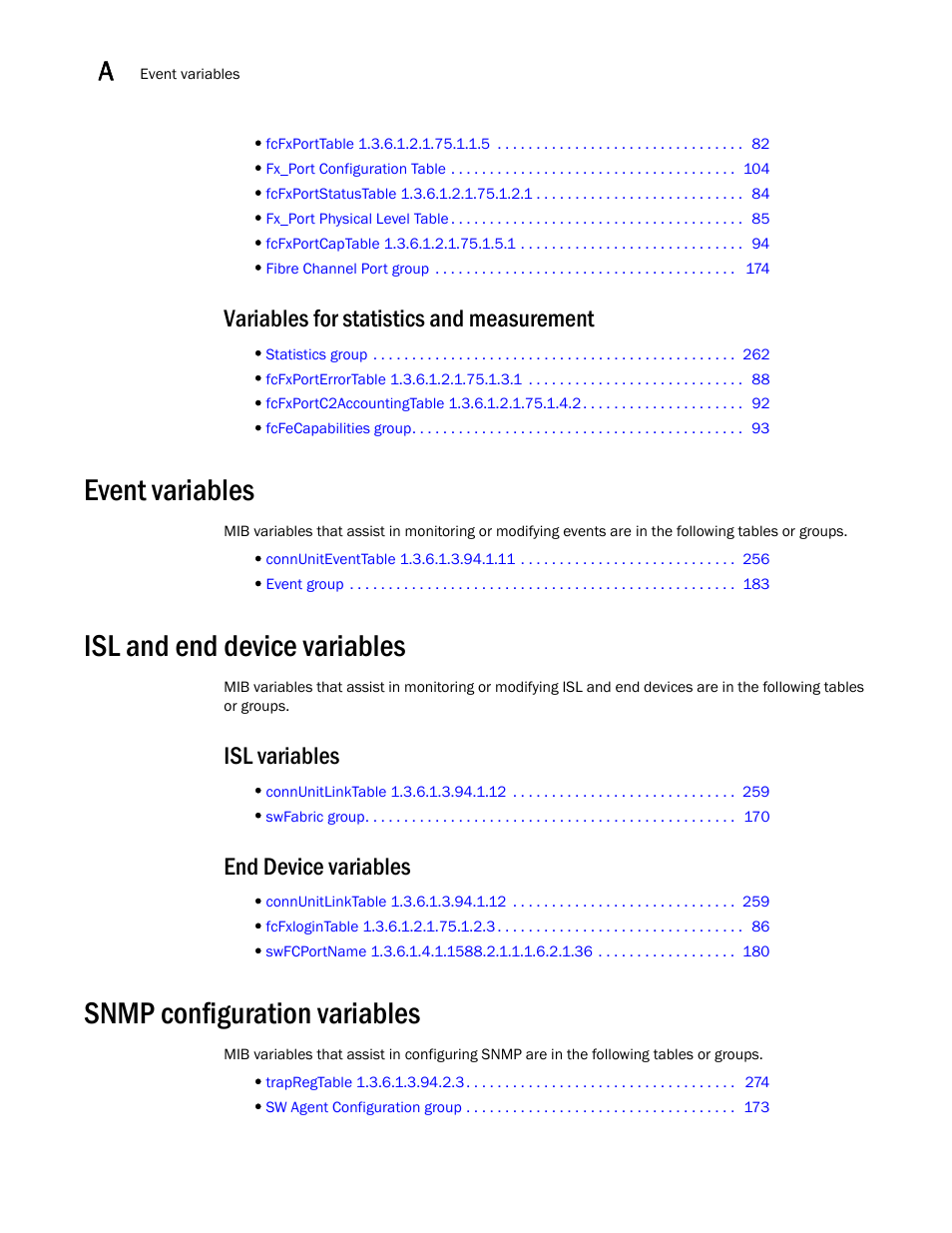 Variables for statistics and measurement, Event variables, Isl and end device variables | Isl variables, End device variables, Snmp configuration variables | Dell POWEREDGE M1000E User Manual | Page 338 / 382