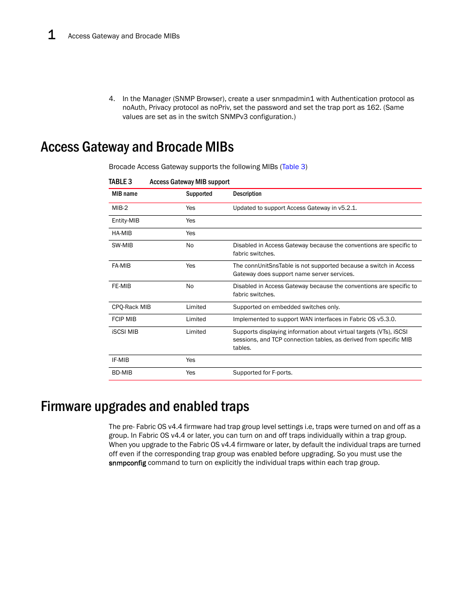 Access gateway and brocade mibs, Firmware upgrades and enabled traps | Dell POWEREDGE M1000E User Manual | Page 34 / 382