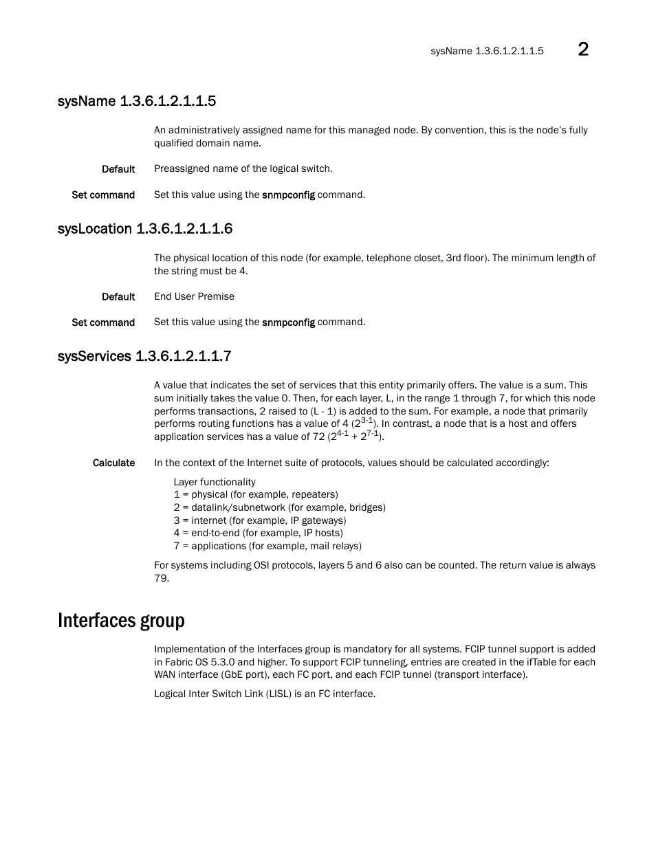 Interfaces group, Sysname 1.3.6.1.2.1.1.5, Syslocation 1.3.6.1.2.1.1.6 | Sysservices 1.3.6.1.2.1.1.7 | Dell POWEREDGE M1000E User Manual | Page 49 / 382