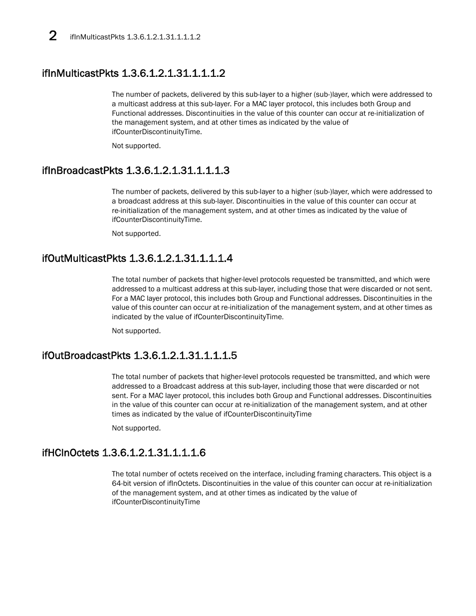 Ifinmulticastpkts 1.3.6.1.2.1.31.1.1.1.2, Ifinbroadcastpkts 1.3.6.1.2.1.31.1.1.1.3, Ifoutmulticastpkts 1.3.6.1.2.1.31.1.1.1.4 | Ifoutbroadcastpkts 1.3.6.1.2.1.31.1.1.1.5, Ifhcinoctets 1.3.6.1.2.1.31.1.1.1.6 | Dell POWEREDGE M1000E User Manual | Page 82 / 382