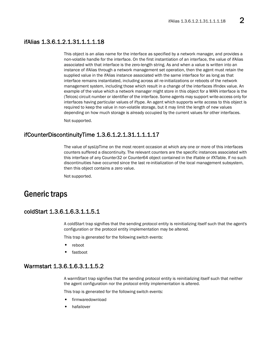 Generic traps, Ifalias 1.3.6.1.2.1.31.1.1.1.18, Ifcounterdiscontinuitytime 1.3.6.1.2.1.31.1.1.1.17 | Dell POWEREDGE M1000E User Manual | Page 85 / 382