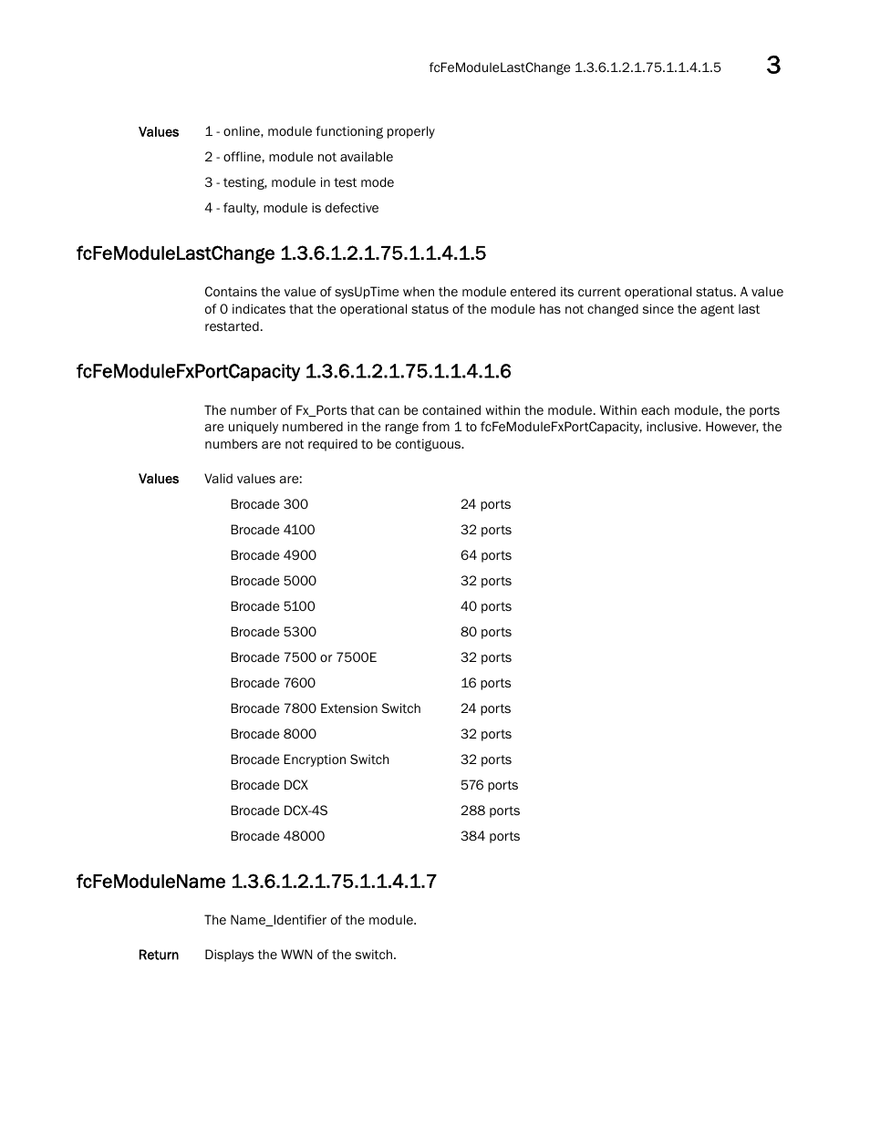 Fcfemodulelastchange 1.3.6.1.2.1.75.1.1.4.1.5, Fcfemodulefxportcapacity 1.3.6.1.2.1.75.1.1.4.1.6, Fcfemodulename 1.3.6.1.2.1.75.1.1.4.1.7 | Dell POWEREDGE M1000E User Manual | Page 99 / 382