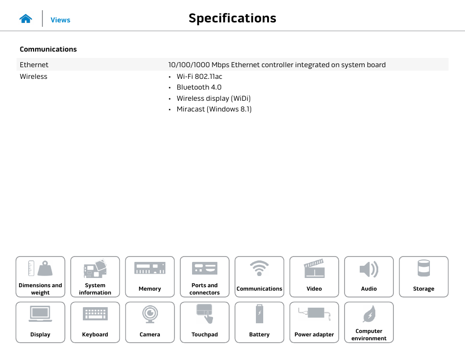 Communications, Specifications | Dell Alienware 13 (Late 2014) User Manual | Page 11 / 21