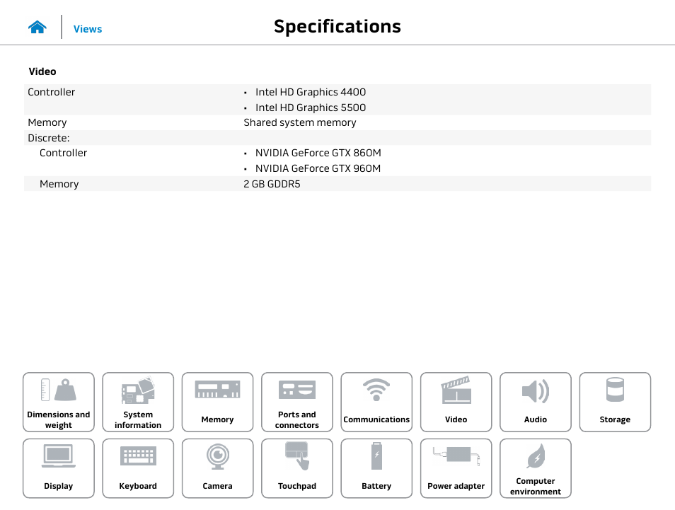Video, Specifications | Dell Alienware 13 (Late 2014) User Manual | Page 12 / 21