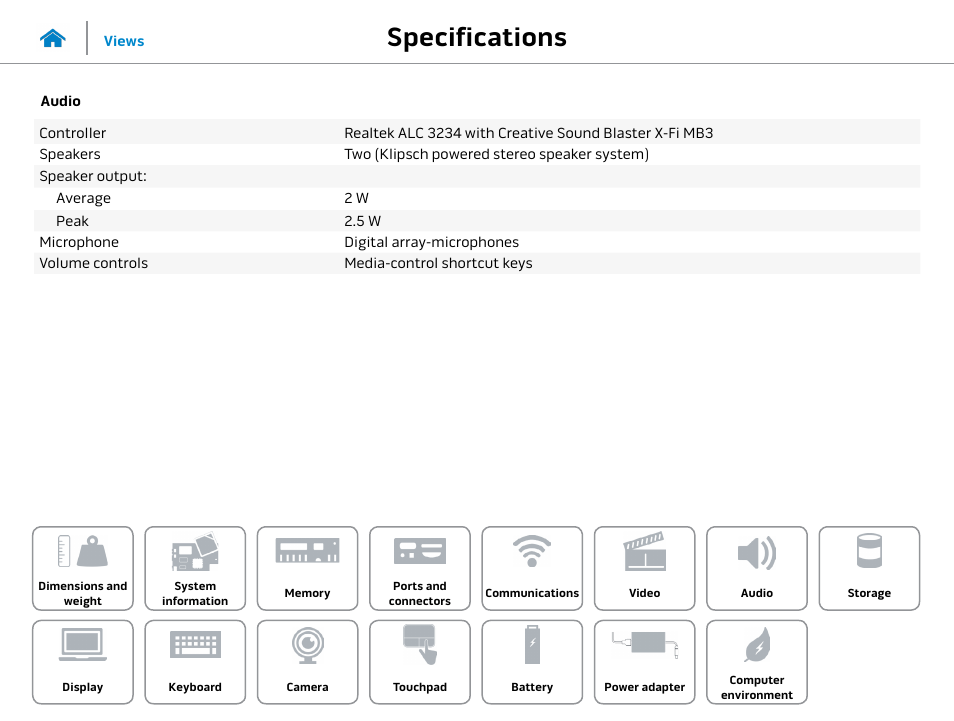 Audio, Specifications | Dell Alienware 13 (Late 2014) User Manual | Page 13 / 21