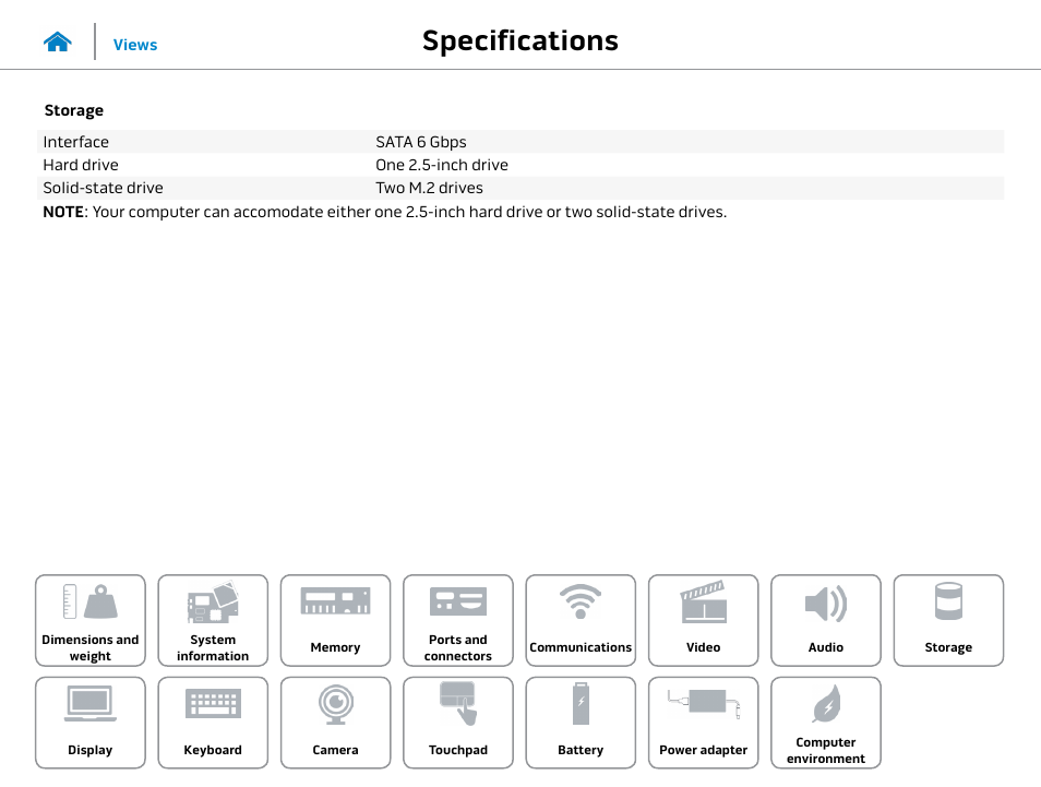 Storage, Specifications | Dell Alienware 13 (Late 2014) User Manual | Page 14 / 21