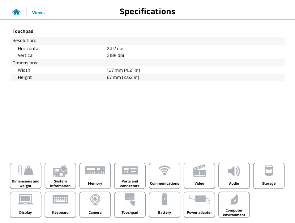 Touchpad, Specifications | Dell Alienware 13 (Late 2014) User Manual | Page 18 / 21