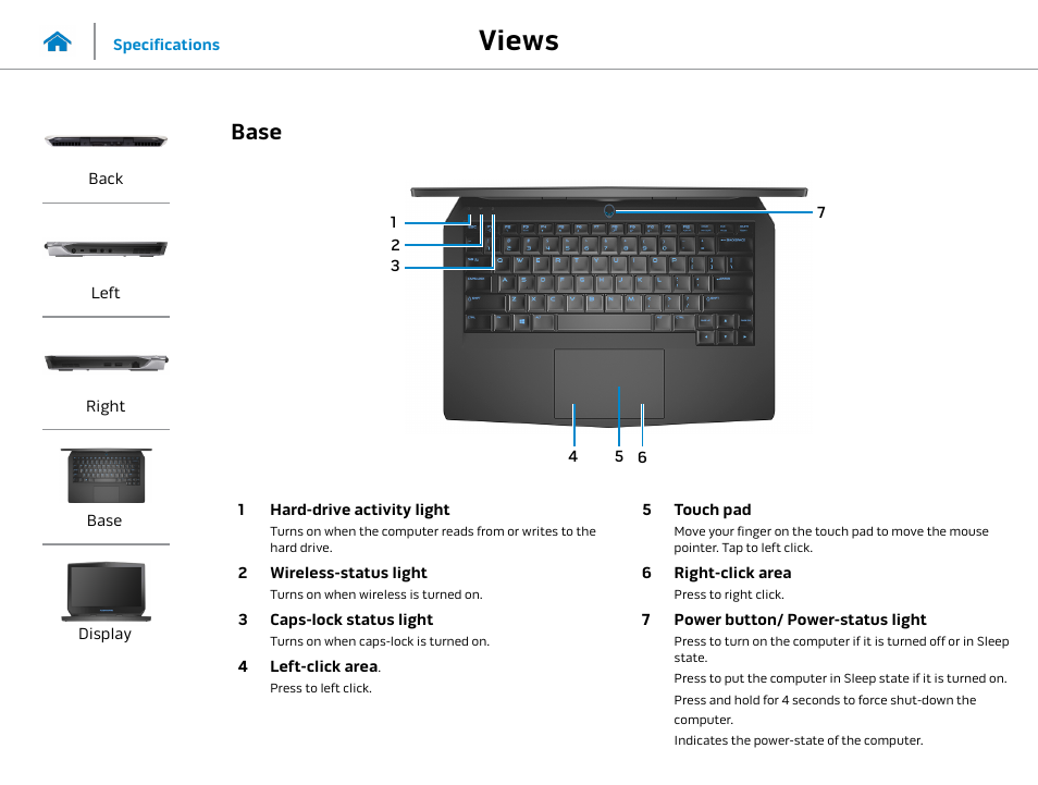 Base, Views | Dell Alienware 13 (Late 2014) User Manual | Page 5 / 21