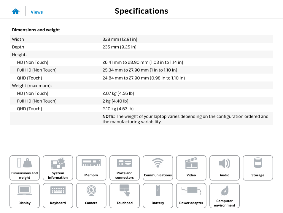 Specifications | Dell Alienware 13 (Late 2014) User Manual | Page 7 / 21