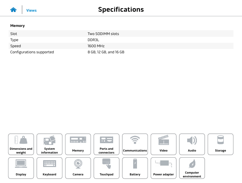 Memory, Specifications | Dell Alienware 13 (Late 2014) User Manual | Page 9 / 21