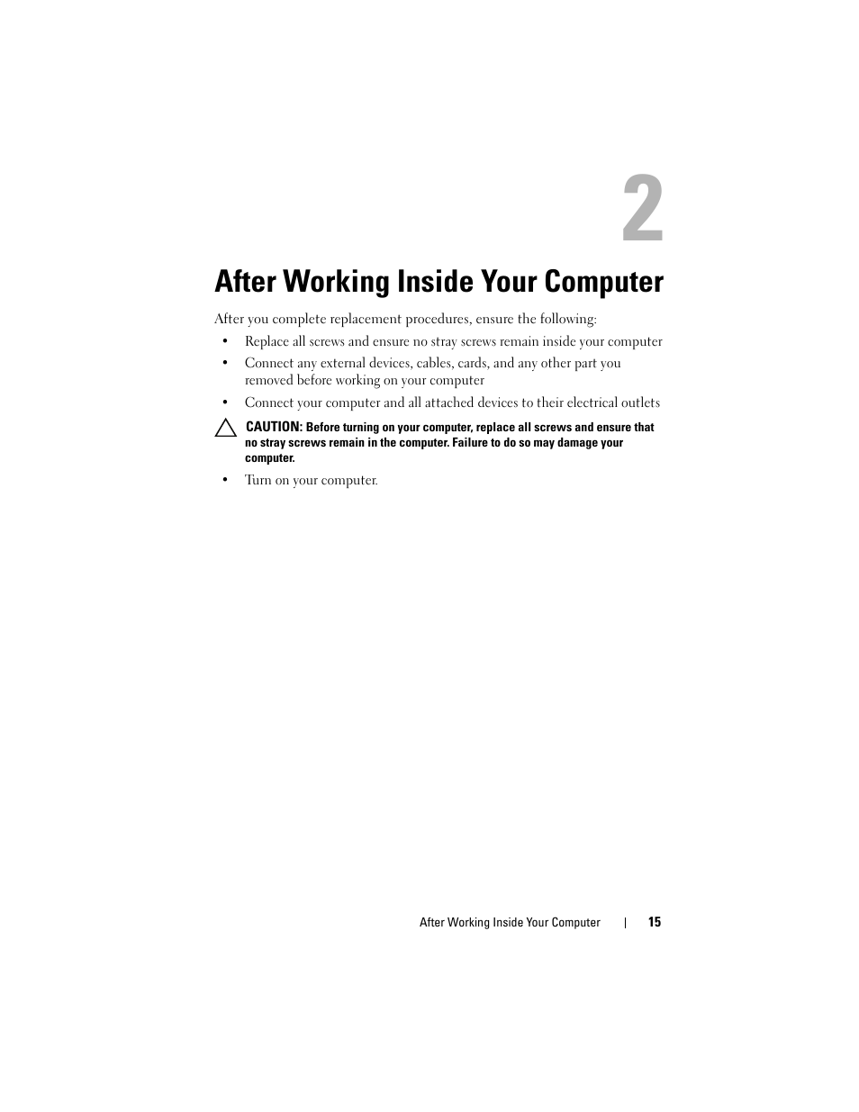 After working inside your computer | Dell XPS 8500 (Early 2012) User Manual | Page 15 / 136