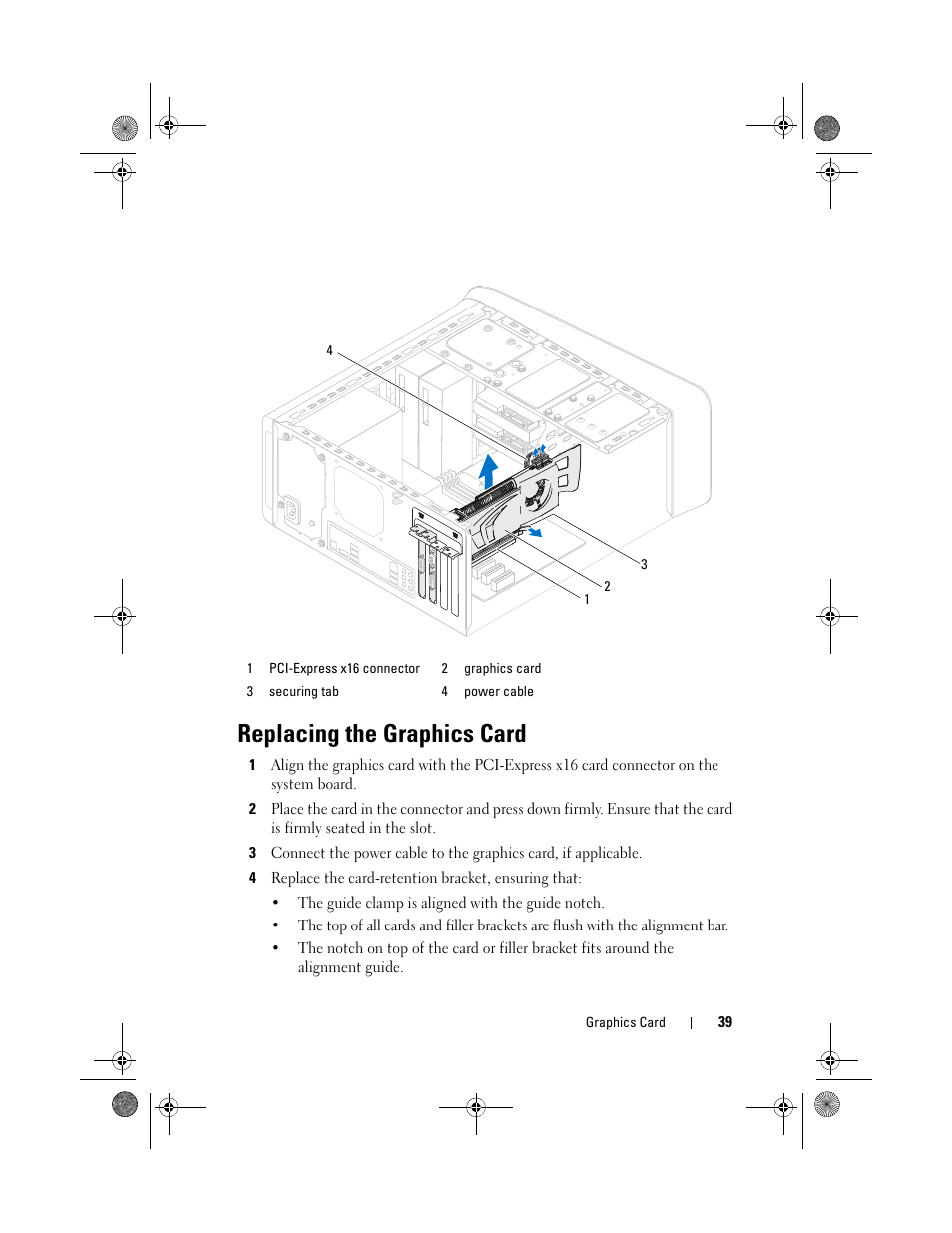 Replacing the graphics card | Dell XPS 8500 (Early 2012) User Manual | Page 39 / 136