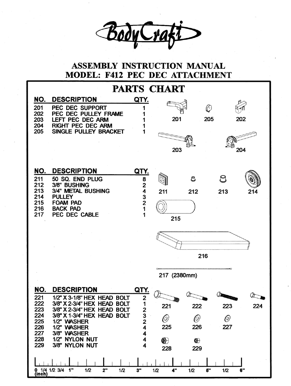 BodyCraft Pec Dec Attachment F412 User Manual | 2 pages