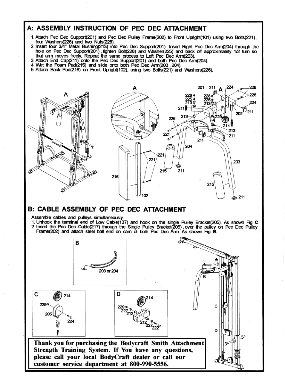 A: assembly instruction of pec dec attachment, B: cable assembly of pec dec attachment | BodyCraft Pec Dec Attachment F412 User Manual | Page 2 / 2