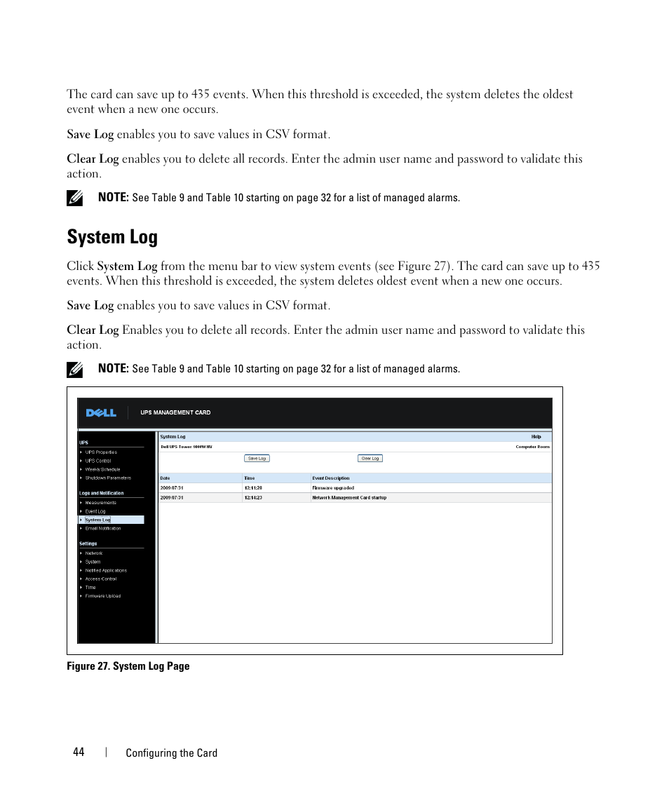 System log | Dell UPS 1920T User Manual | Page 44 / 88