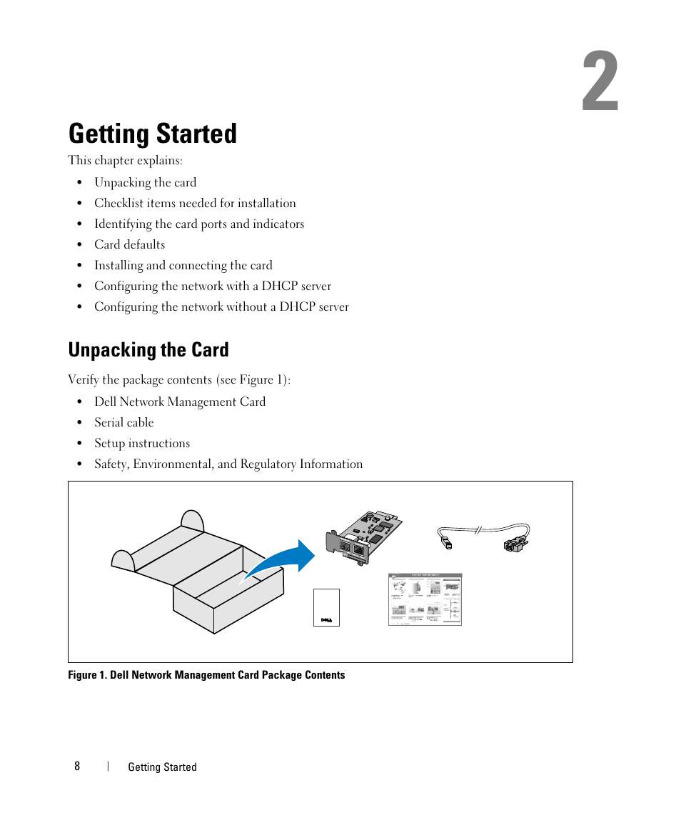 Getting started, Unpacking the card | Dell UPS 1920T User Manual | Page 8 / 88