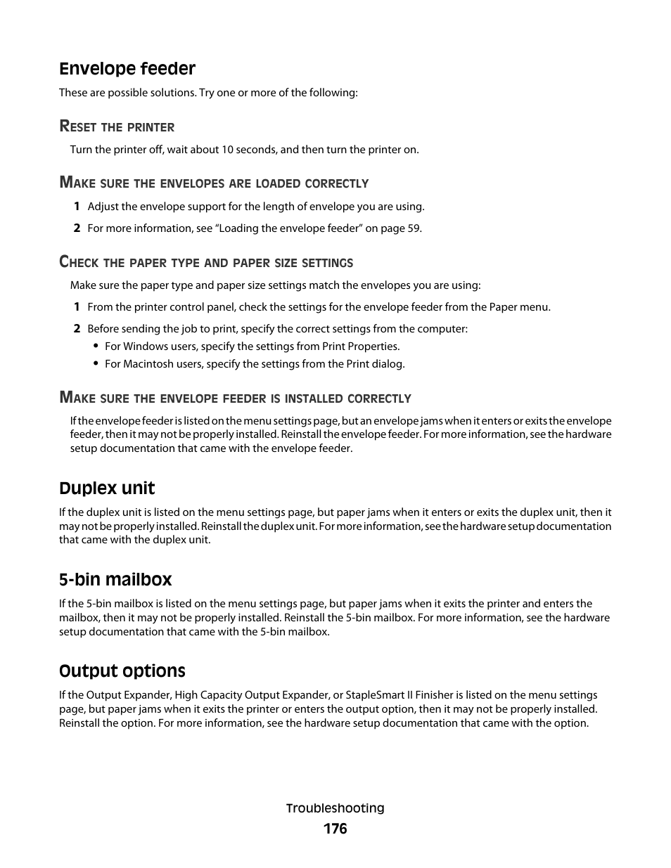 Envelope feeder, Duplex unit, Bin mailbox | Output options | Dell 5530/dn Mono Laser Printer User Manual | Page 176 / 207