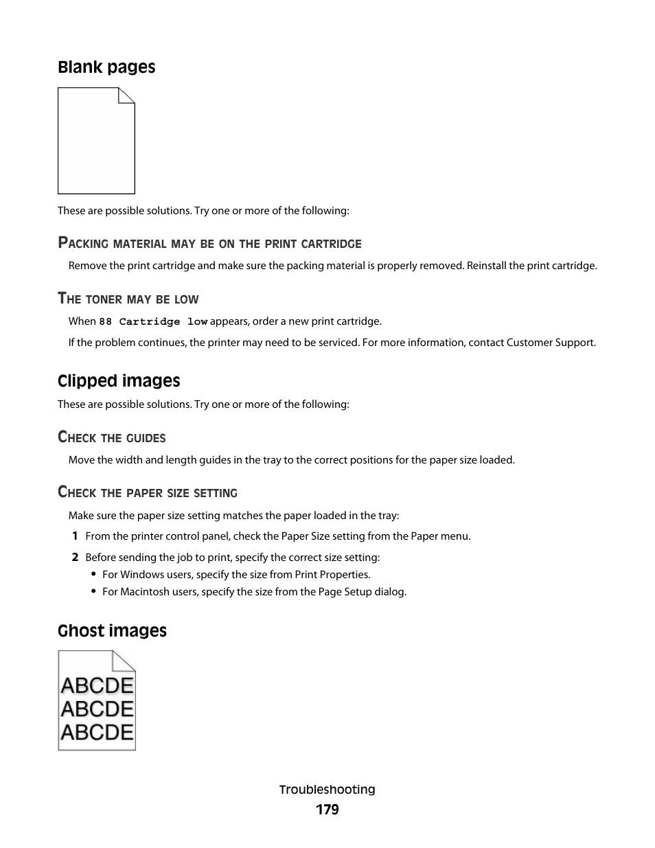 Clipped images, Ghost images, Blank pages | Dell 5530/dn Mono Laser Printer User Manual | Page 179 / 207