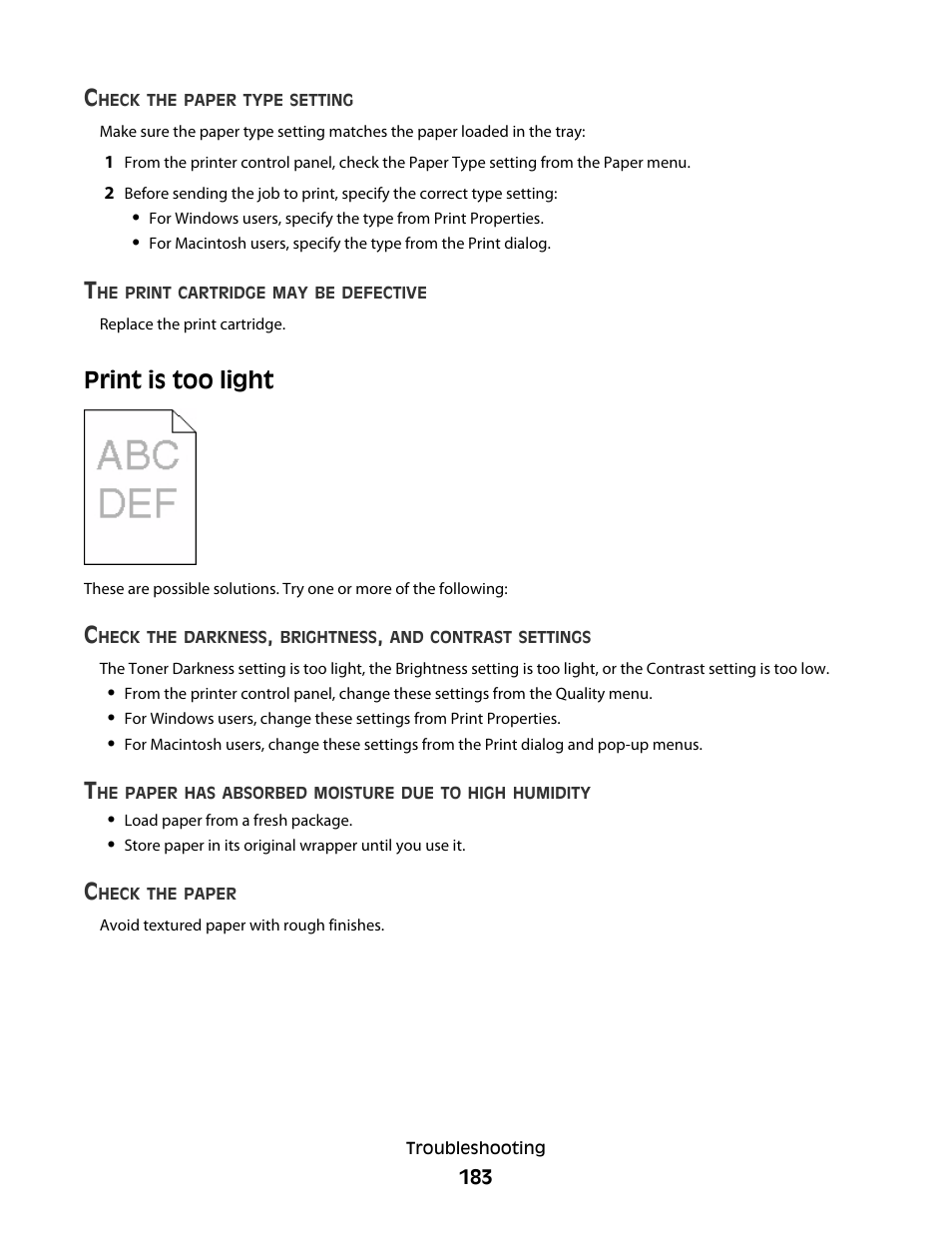 Print is too light | Dell 5530/dn Mono Laser Printer User Manual | Page 183 / 207