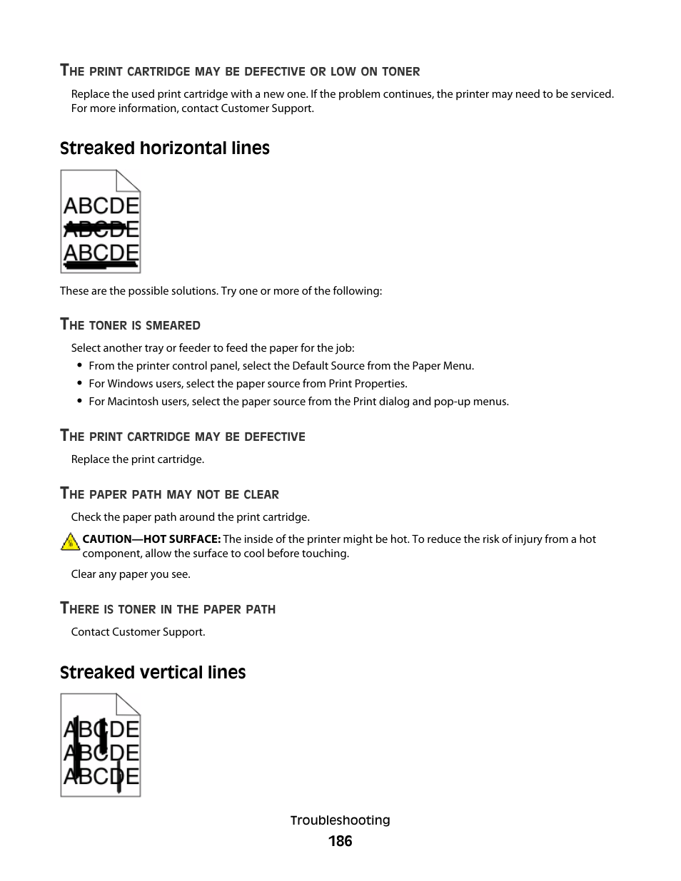 Streaked horizontal lines, Streaked vertical lines, Streaked horizontal lines streaked vertical lines | Dell 5530/dn Mono Laser Printer User Manual | Page 186 / 207
