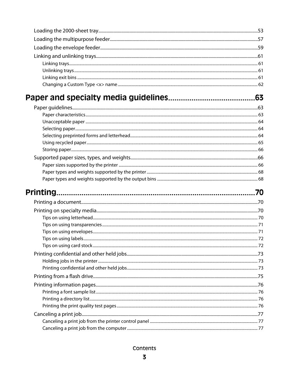 Paper and specialty media guidelines, Printing | Dell 5530/dn Mono Laser Printer User Manual | Page 3 / 207