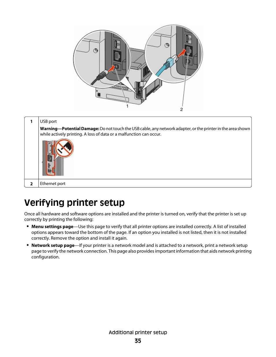 Verifying printer setup | Dell 5530/dn Mono Laser Printer User Manual | Page 35 / 207