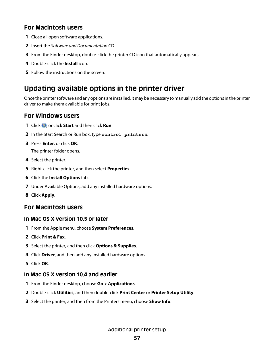 Updating available options in the printer driver | Dell 5530/dn Mono Laser Printer User Manual | Page 37 / 207