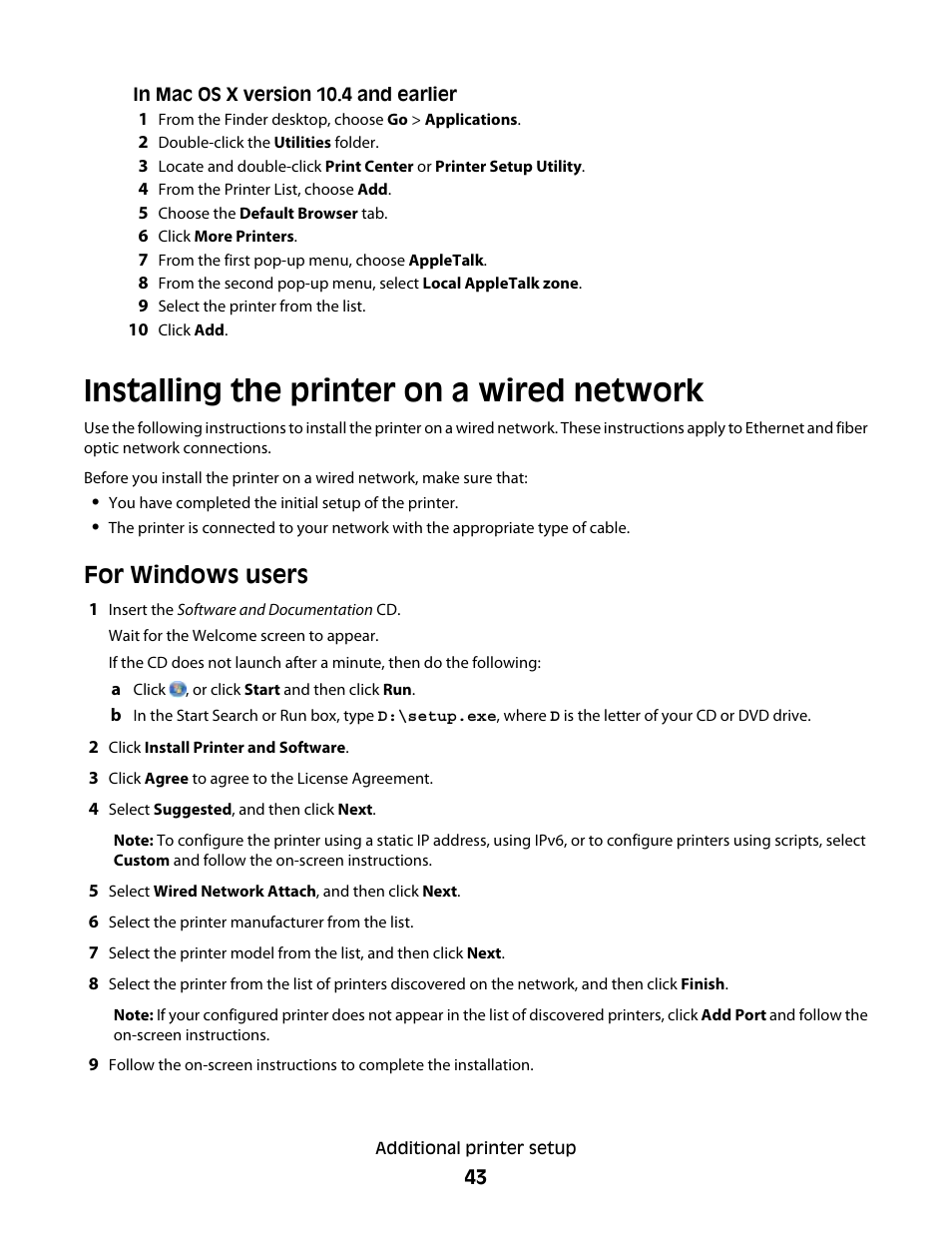 Installing the printer on a wired network, For windows users | Dell 5530/dn Mono Laser Printer User Manual | Page 43 / 207