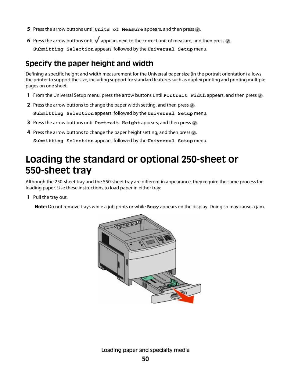 Specify the paper height and width | Dell 5530/dn Mono Laser Printer User Manual | Page 50 / 207