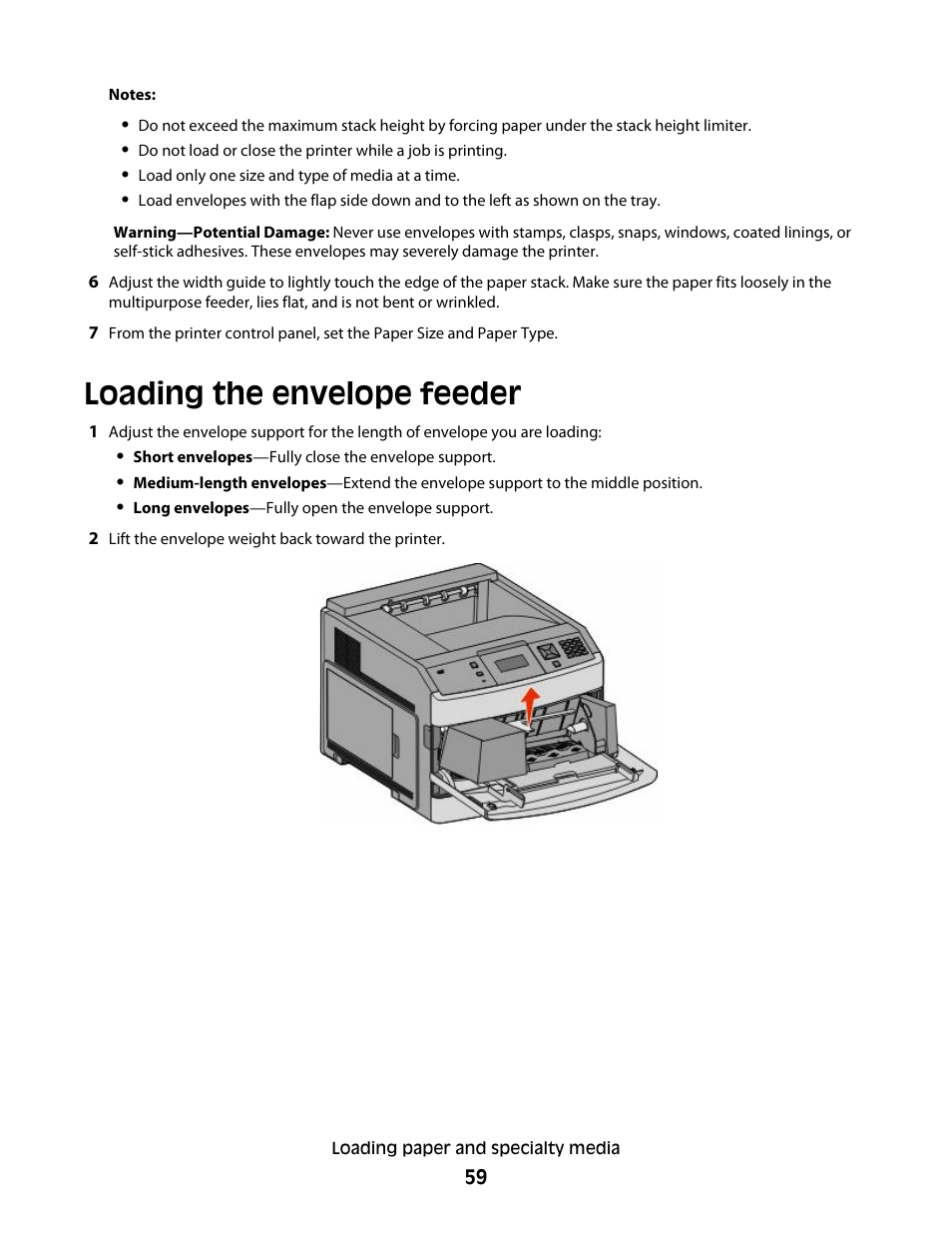 Loading the envelope feeder | Dell 5530/dn Mono Laser Printer User Manual | Page 59 / 207