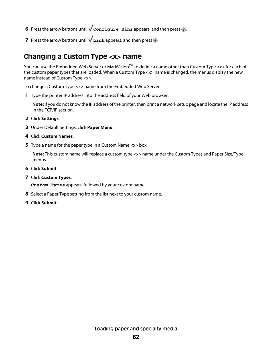 Changing a custom type <x> name | Dell 5530/dn Mono Laser Printer User Manual | Page 62 / 207
