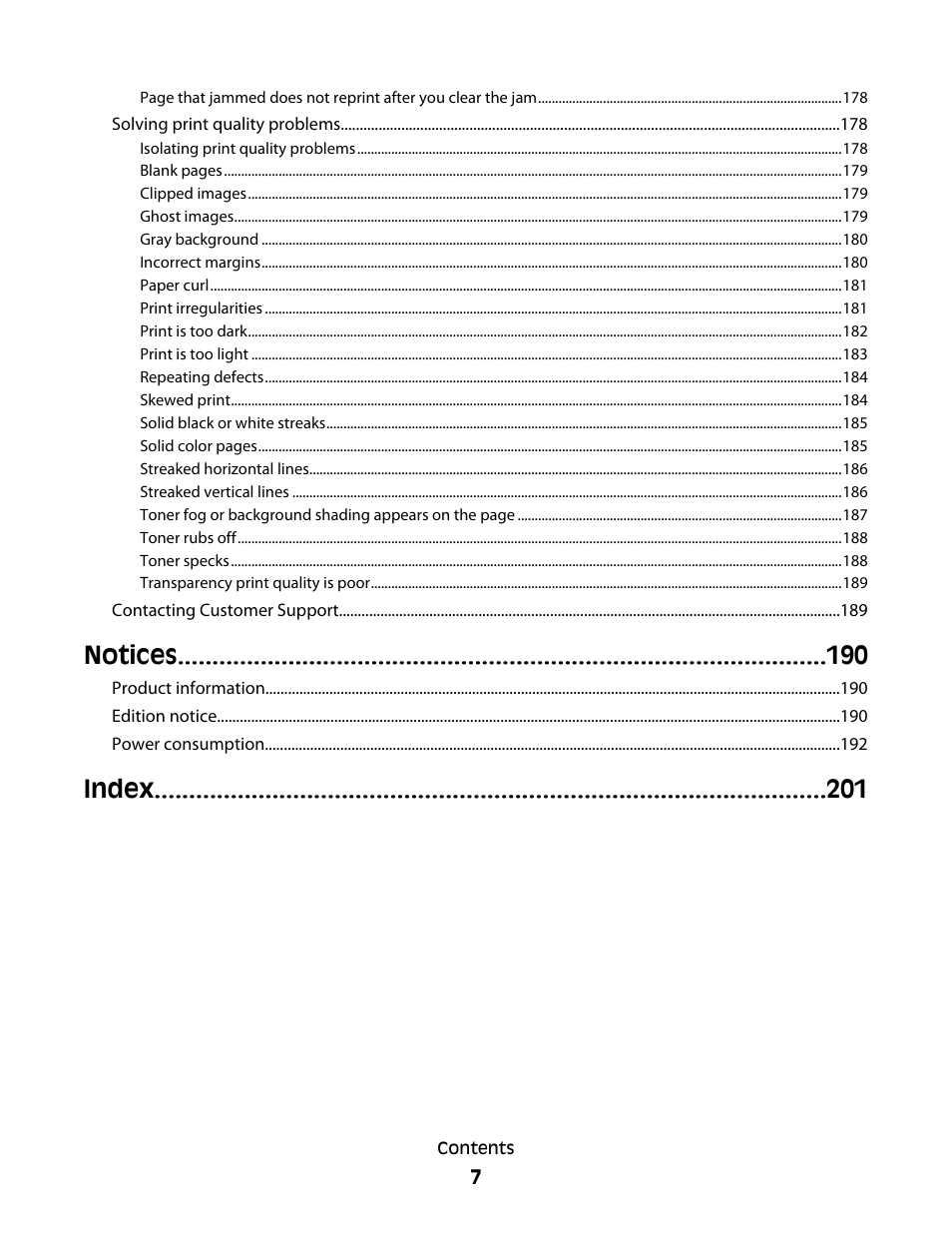 Notices, Index | Dell 5530/dn Mono Laser Printer User Manual | Page 7 / 207