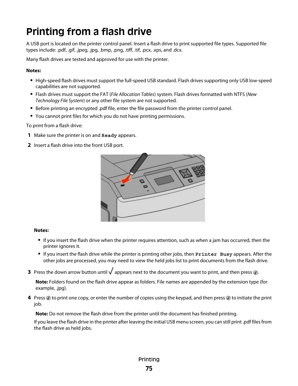 Printing from a flash drive | Dell 5530/dn Mono Laser Printer User Manual | Page 75 / 207