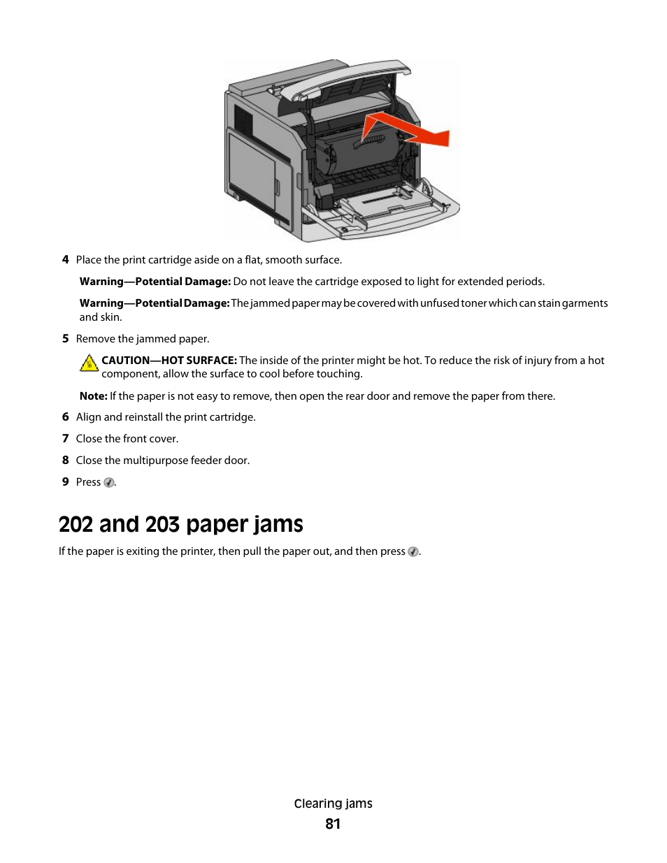 202 and 203 paper jams | Dell 5530/dn Mono Laser Printer User Manual | Page 81 / 207