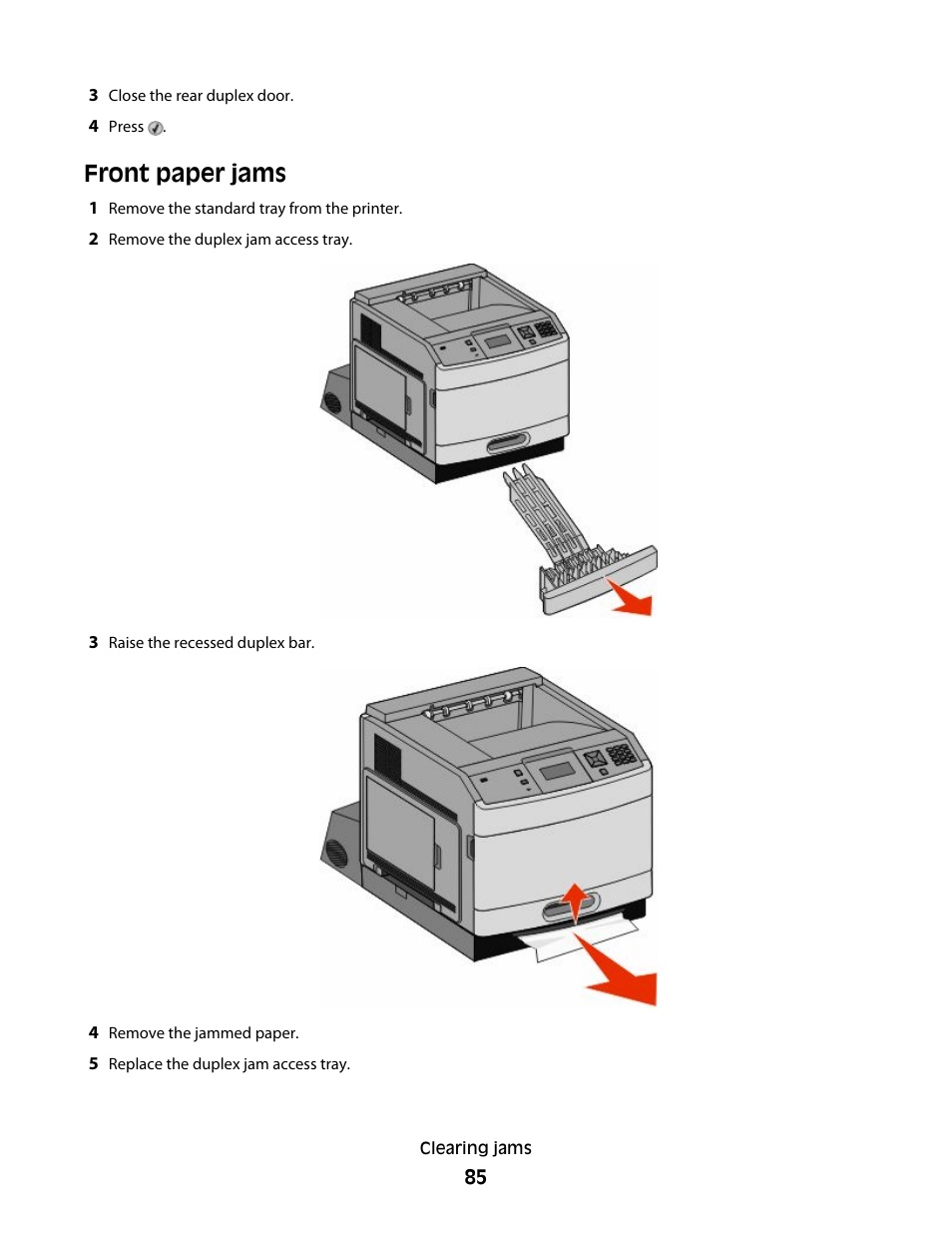 Front paper jams | Dell 5530/dn Mono Laser Printer User Manual | Page 85 / 207