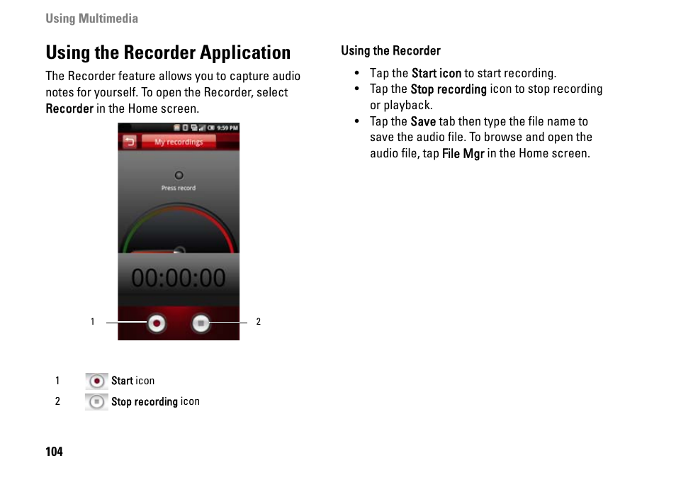 Using the recorder application | Dell MINI 3IX User Manual | Page 106 / 145