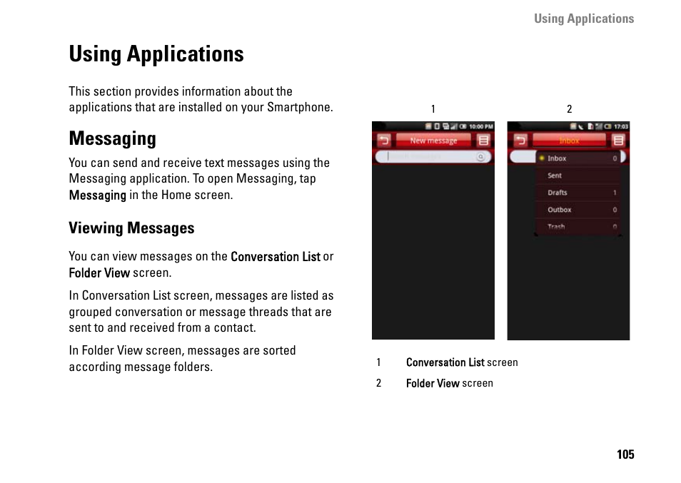 Using applications, Messaging, Viewing messages | Dell MINI 3IX User Manual | Page 107 / 145