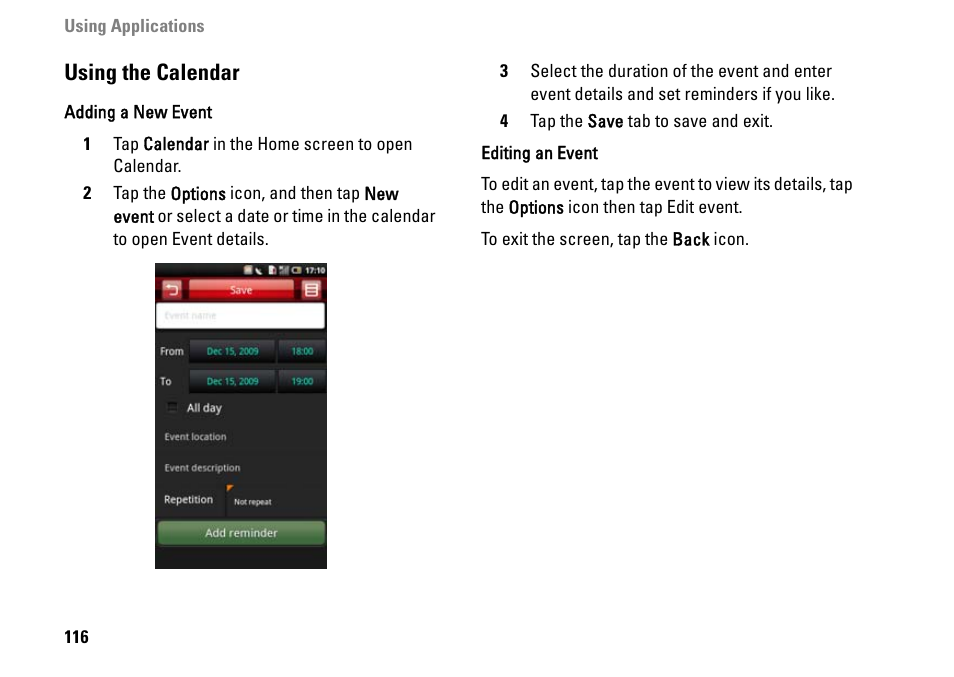 Using the calendar | Dell MINI 3IX User Manual | Page 118 / 145