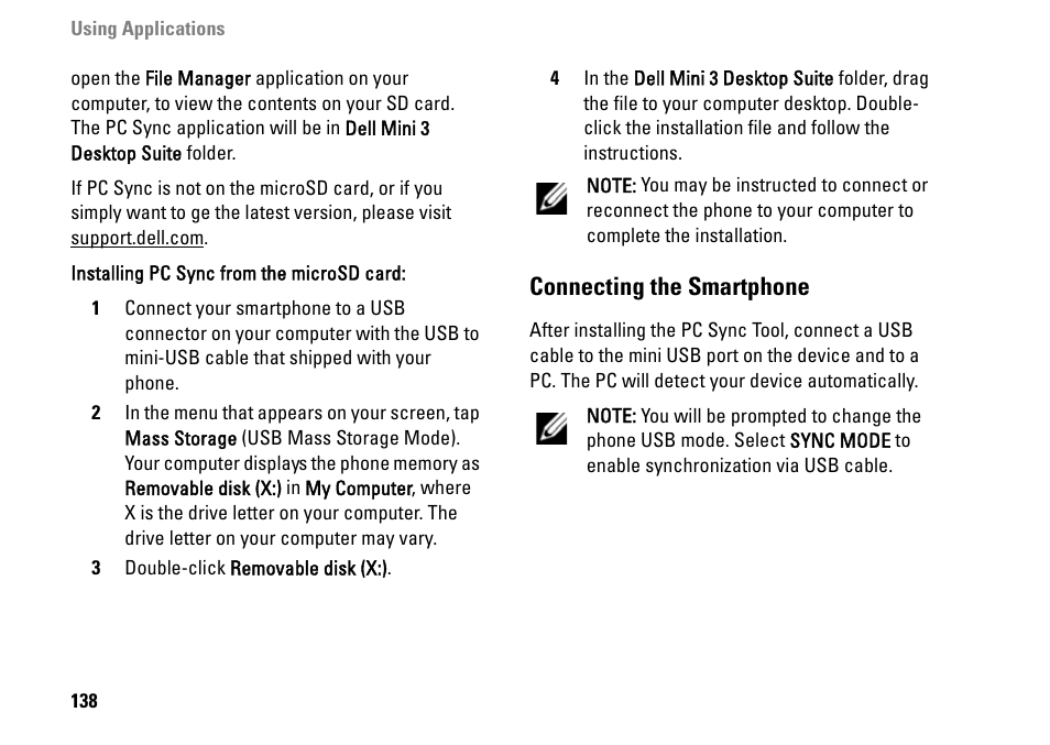 Connecting the smartphone | Dell MINI 3IX User Manual | Page 140 / 145