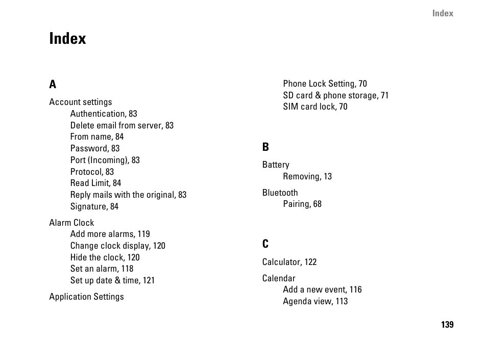 Index | Dell MINI 3IX User Manual | Page 141 / 145