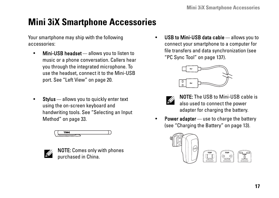 Mini 3ix smartphone accessories, Mini 3ix smartphone, Mini 3ix smartphone accessories 17 | Dell MINI 3IX User Manual | Page 19 / 145