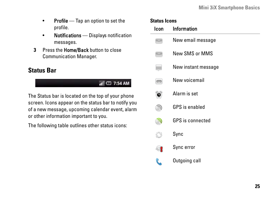 Status bar | Dell MINI 3IX User Manual | Page 27 / 145