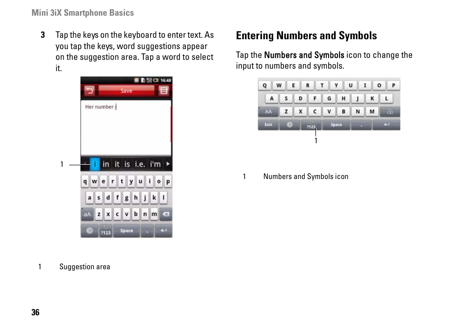 Entering numbers and symbols | Dell MINI 3IX User Manual | Page 38 / 145