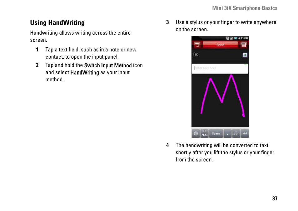 Using handwriting | Dell MINI 3IX User Manual | Page 39 / 145