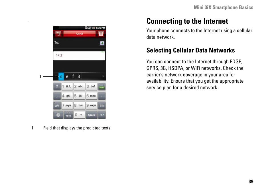 Connecting to the internet, Selecting cellular data networks | Dell MINI 3IX User Manual | Page 41 / 145