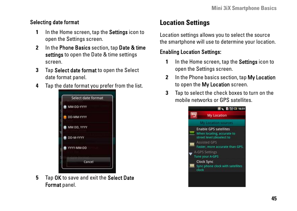 Location settings | Dell MINI 3IX User Manual | Page 47 / 145