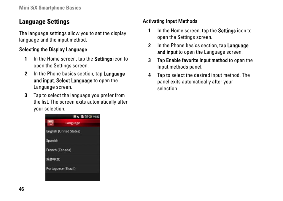 Language settings | Dell MINI 3IX User Manual | Page 48 / 145